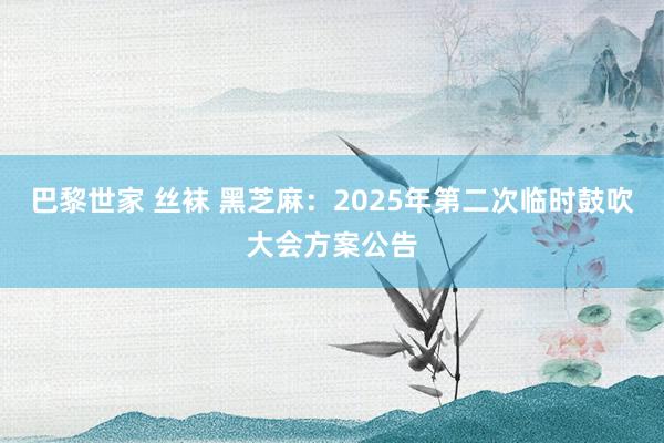 巴黎世家 丝袜 黑芝麻：2025年第二次临时鼓吹大会方案公告