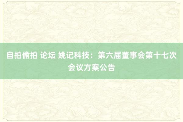 自拍偷拍 论坛 姚记科技：第六届董事会第十七次会议方案公告